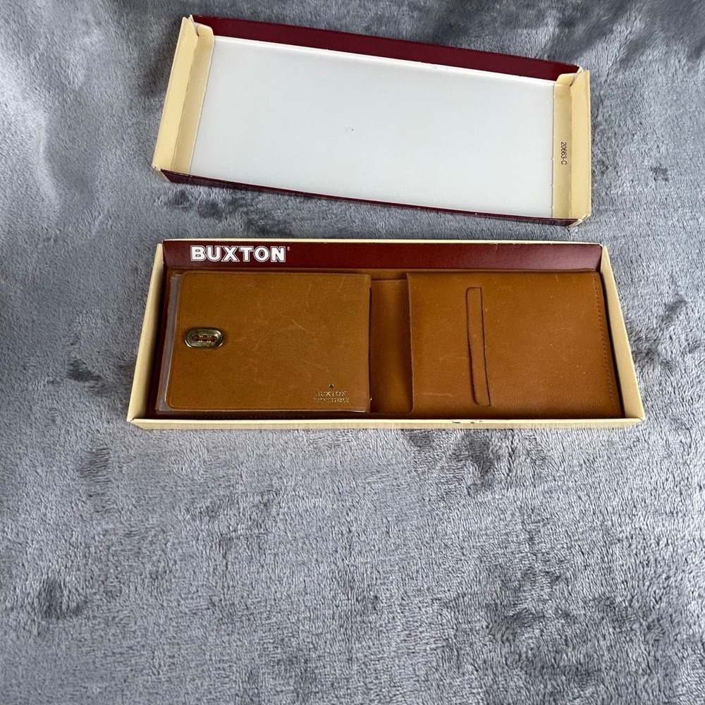 Vintage Buxton Convertible Tan Leather Wallet‎ Slim Bifold with Original Box